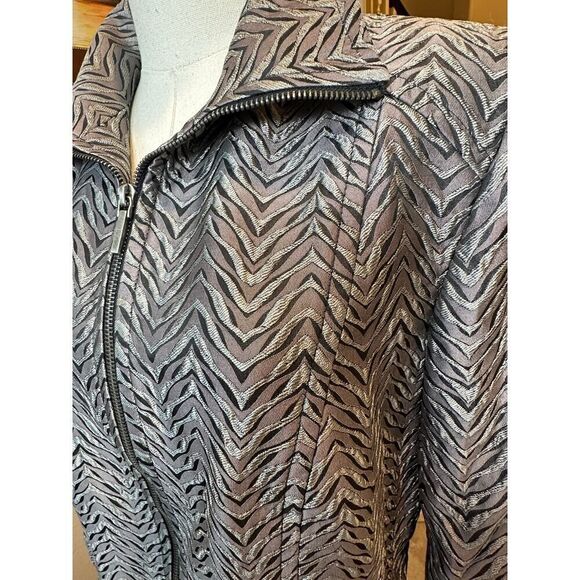 VINTAGE Metallic Zebra Animal Print Full Zip Mob Wife Blazer Jacket Size 10 - Picture 2 of 16